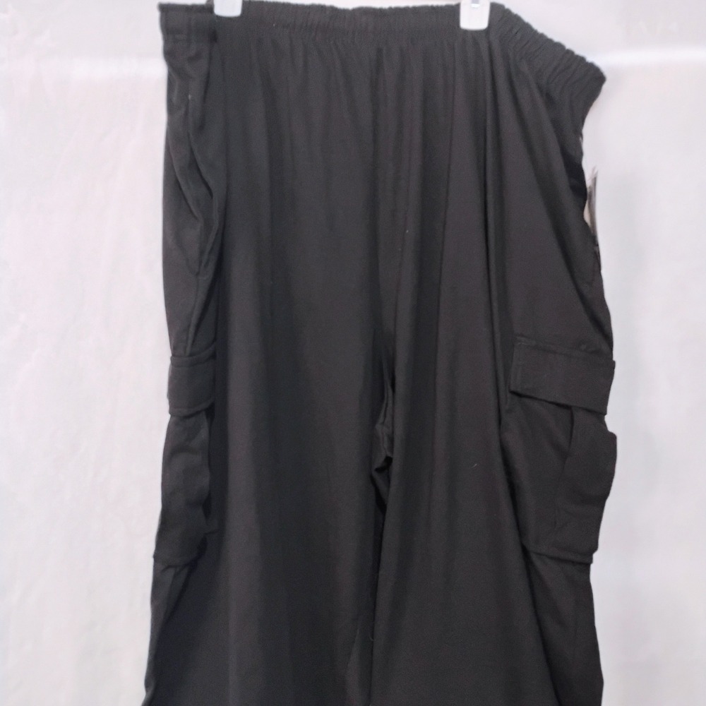 KingSize Mens 4XL Black Cargo Pants Elastic Waist Cotton Blend Jersey Lounge Q